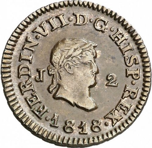 2 Maravedies Obverse Image minted in SPAIN in 1818 (1808-33  -  FERNANDO VII)  - The Coin Database