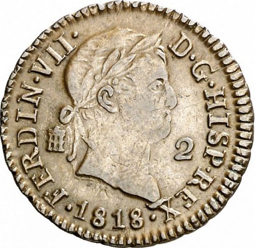 2 Maravedies Obverse Image minted in SPAIN in 1818 (1808-33  -  FERNANDO VII)  - The Coin Database