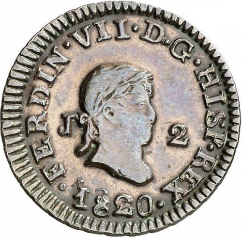 2 Maravedies Obverse Image minted in SPAIN in 1820 (1808-33  -  FERNANDO VII)  - The Coin Database