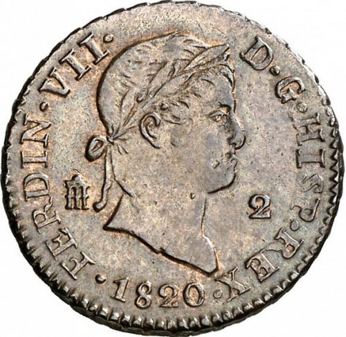 2 Maravedies Obverse Image minted in SPAIN in 1820 (1808-33  -  FERNANDO VII)  - The Coin Database
