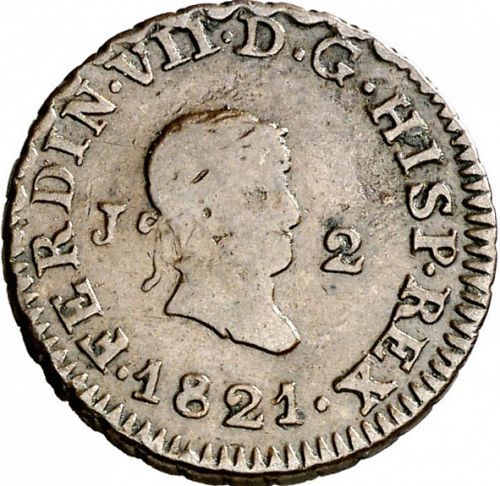 2 Maravedies Obverse Image minted in SPAIN in 1821 (1808-33  -  FERNANDO VII)  - The Coin Database