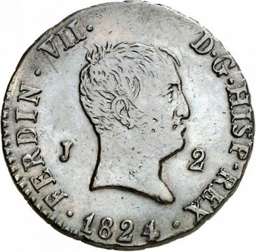 2 Maravedies Obverse Image minted in SPAIN in 1824 (1808-33  -  FERNANDO VII)  - The Coin Database