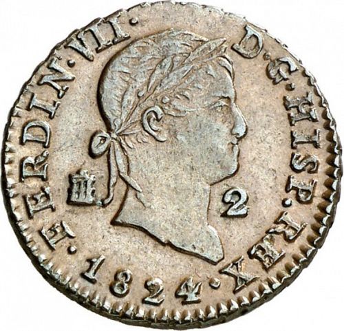 2 Maravedies Obverse Image minted in SPAIN in 1824 (1808-33  -  FERNANDO VII)  - The Coin Database