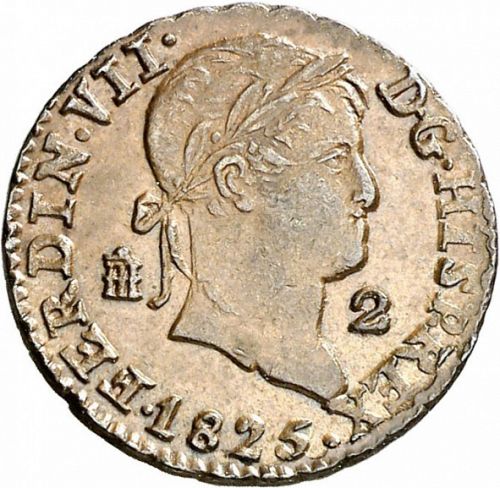 2 Maravedies Obverse Image minted in SPAIN in 1825 (1808-33  -  FERNANDO VII)  - The Coin Database