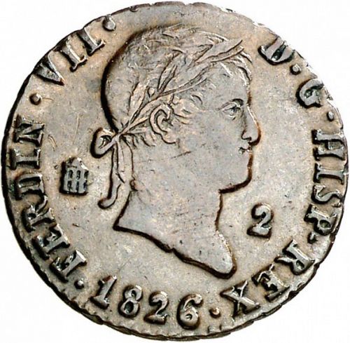 2 Maravedies Obverse Image minted in SPAIN in 1826 (1808-33  -  FERNANDO VII)  - The Coin Database