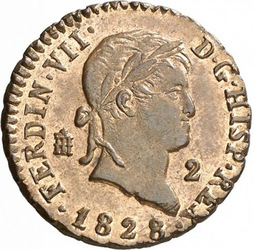 2 Maravedies Obverse Image minted in SPAIN in 1828 (1808-33  -  FERNANDO VII)  - The Coin Database