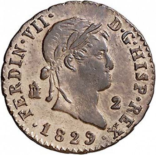 2 Maravedies Obverse Image minted in SPAIN in 1829 (1808-33  -  FERNANDO VII)  - The Coin Database