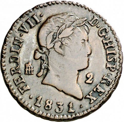 2 Maravedies Obverse Image minted in SPAIN in 1831 (1808-33  -  FERNANDO VII)  - The Coin Database