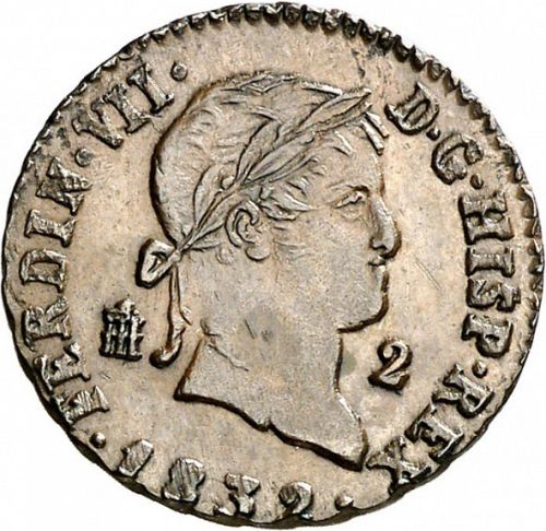 2 Maravedies Obverse Image minted in SPAIN in 1832 (1808-33  -  FERNANDO VII)  - The Coin Database