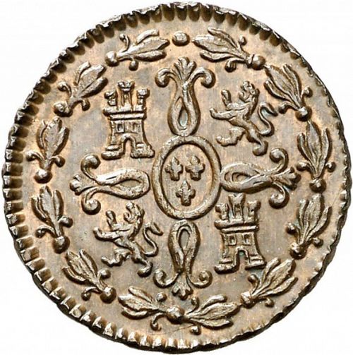 2 Maravedies Reverse Image minted in SPAIN in 1827 (1808-33  -  FERNANDO VII)  - The Coin Database