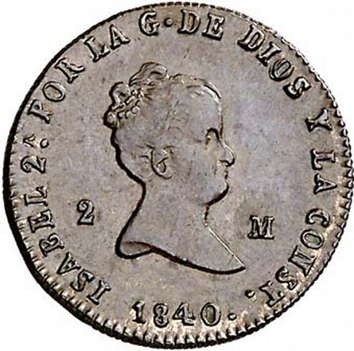 2 Maravedies Obverse Image minted in SPAIN in 1840 (1833-48  -  ISABEL II)  - The Coin Database