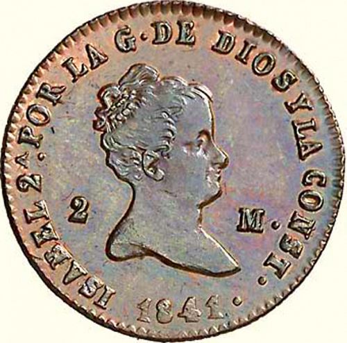 2 Maravedies Obverse Image minted in SPAIN in 1841 (1833-48  -  ISABEL II)  - The Coin Database