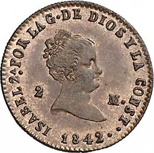 2 Maravedies Obverse Image minted in SPAIN in 1842 (1833-48  -  ISABEL II)  - The Coin Database
