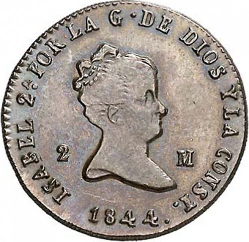 2 Maravedies Obverse Image minted in SPAIN in 1844 (1833-48  -  ISABEL II)  - The Coin Database