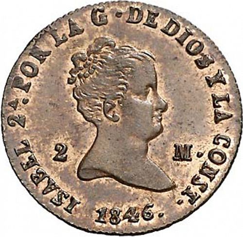 2 Maravedies Obverse Image minted in SPAIN in 1846 (1833-48  -  ISABEL II)  - The Coin Database