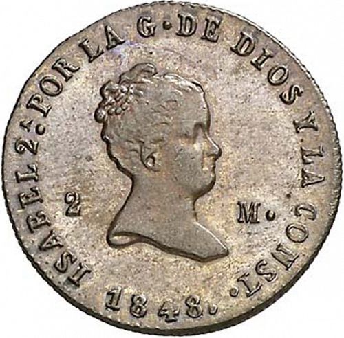 2 Maravedies Obverse Image minted in SPAIN in 1848 (1833-48  -  ISABEL II)  - The Coin Database
