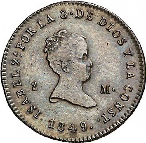 2 Maravedies Obverse Image minted in SPAIN in 1849 (1833-48  -  ISABEL II)  - The Coin Database