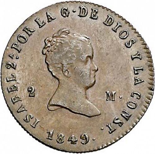 2 Maravedies Obverse Image minted in SPAIN in 1849 (1833-48  -  ISABEL II)  - The Coin Database