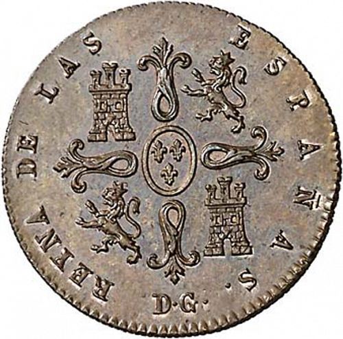 2 Maravedies Reverse Image minted in SPAIN in 1837DG (1833-48  -  ISABEL II)  - The Coin Database