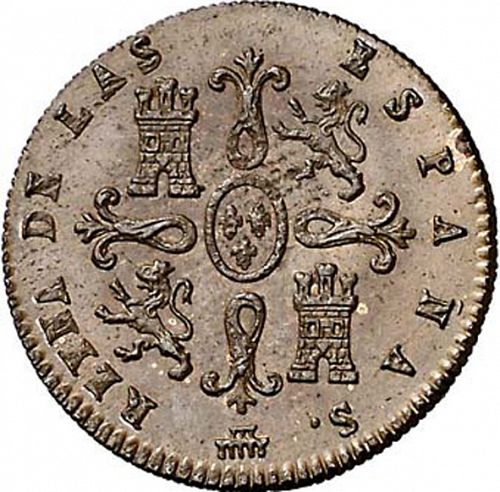 2 Maravedies Reverse Image minted in SPAIN in 1838 (1833-48  -  ISABEL II)  - The Coin Database