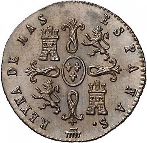 2 Maravedies Reverse Image minted in SPAIN in 1843 (1833-48  -  ISABEL II)  - The Coin Database