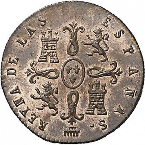 2 Maravedies Reverse Image minted in SPAIN in 1844 (1833-48  -  ISABEL II)  - The Coin Database