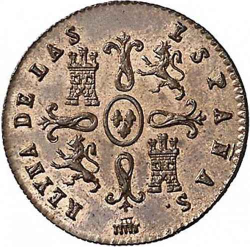 2 Maravedies Reverse Image minted in SPAIN in 1845 (1833-48  -  ISABEL II)  - The Coin Database