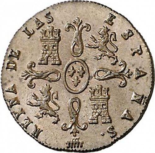 2 Maravedies Reverse Image minted in SPAIN in 1847 (1833-48  -  ISABEL II)  - The Coin Database
