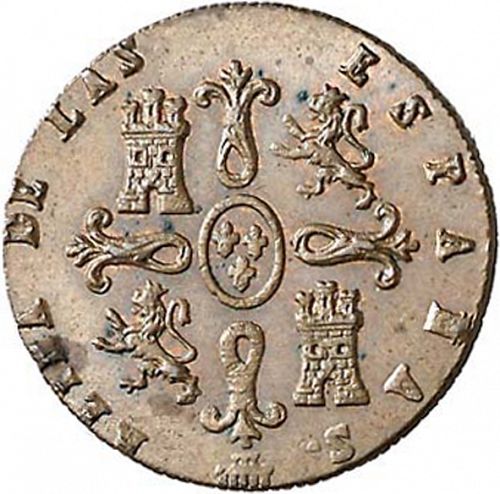 2 Maravedies Reverse Image minted in SPAIN in 1850 (1833-48  -  ISABEL II)  - The Coin Database
