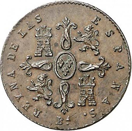 2 Maravedies Reverse Image minted in SPAIN in 1858 (1833-48  -  ISABEL II)  - The Coin Database