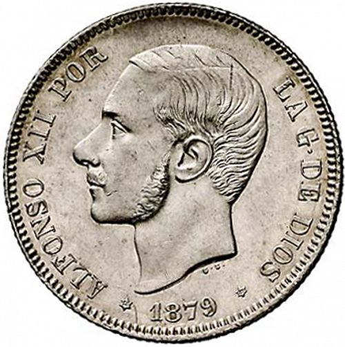 2 Pesetas Obverse Image minted in SPAIN in 1879 / 79 (1874-85  -  ALFONSO XII)  - The Coin Database