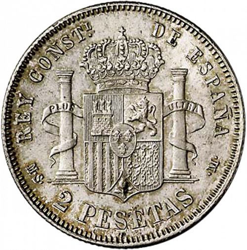 2 Pesetas Reverse Image minted in SPAIN in 1882 / 82 (1874-85  -  ALFONSO XII)  - The Coin Database