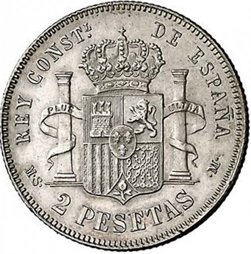 2 Pesetas Reverse Image minted in SPAIN in 1884 / 84 (1874-85  -  ALFONSO XII)  - The Coin Database