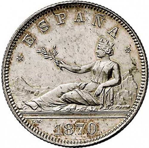 2 Pesetas Obverse Image minted in SPAIN in 1870 / 73 (1868-70  -  PROVISIONAL GOVERNMENT)  - The Coin Database