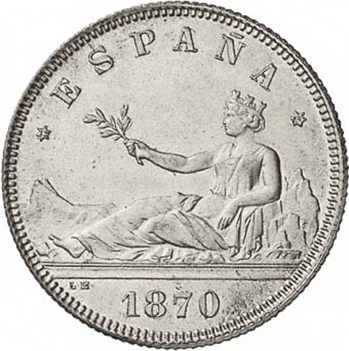 2 Pesetas Obverse Image minted in SPAIN in 1870 / 74 (1868-70  -  PROVISIONAL GOVERNMENT)  - The Coin Database