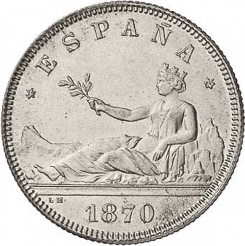 2 Pesetas Obverse Image minted in SPAIN in 1870 / 74 (1868-70  -  PROVISIONAL GOVERNMENT)  - The Coin Database