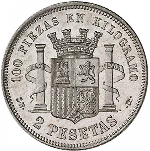 2 Pesetas Reverse Image minted in SPAIN in 1869 / 69 (1868-70  -  PROVISIONAL GOVERNMENT)  - The Coin Database
