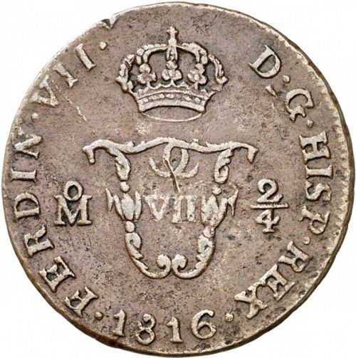 2 Quartos Obverse Image minted in SPAIN in 1816 (1808-33  -  FERNANDO VII - Local coinage)  - The Coin Database