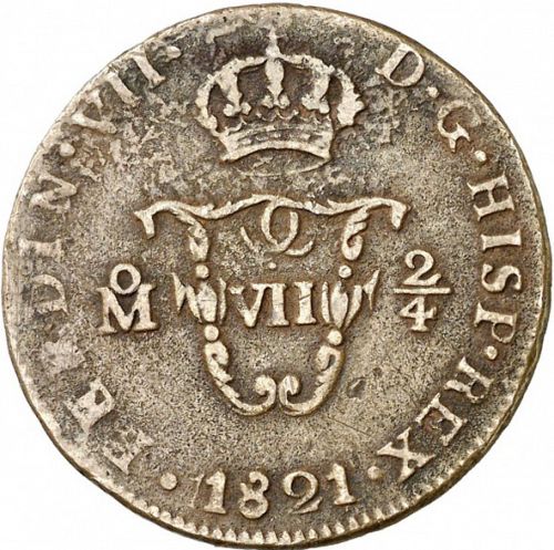 2 Quartos Obverse Image minted in SPAIN in 1821 (1808-33  -  FERNANDO VII - Local coinage)  - The Coin Database