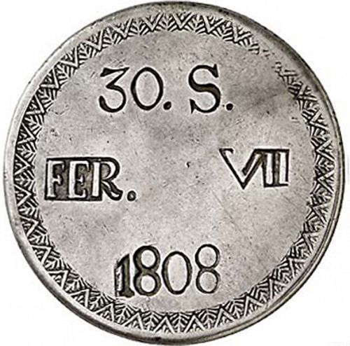 30 Sous Obverse Image minted in SPAIN in 1808 (1808-33  -  FERNANDO VII - Local coinage)  - The Coin Database