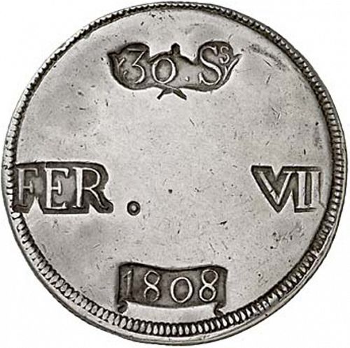 30 Sous Obverse Image minted in SPAIN in 1808 (1808-33  -  FERNANDO VII - Local coinage)  - The Coin Database