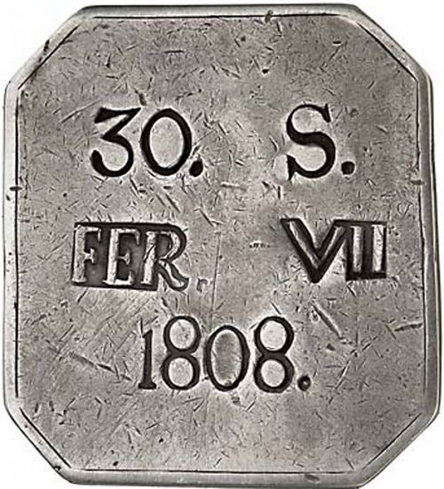 30 Sous Obverse Image minted in SPAIN in 1808 (1808-33  -  FERNANDO VII - Local coinage)  - The Coin Database