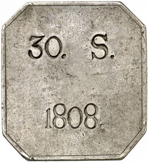 30 Sous Obverse Image minted in SPAIN in 1808 (1808-33  -  FERNANDO VII - Local coinage)  - The Coin Database