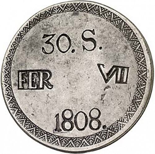 30 Sous Obverse Image minted in SPAIN in 1808 (1808-33  -  FERNANDO VII - Local coinage)  - The Coin Database