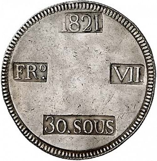 30 Sous Obverse Image minted in SPAIN in 1821 (1808-33  -  FERNANDO VII - Local coinage)  - The Coin Database