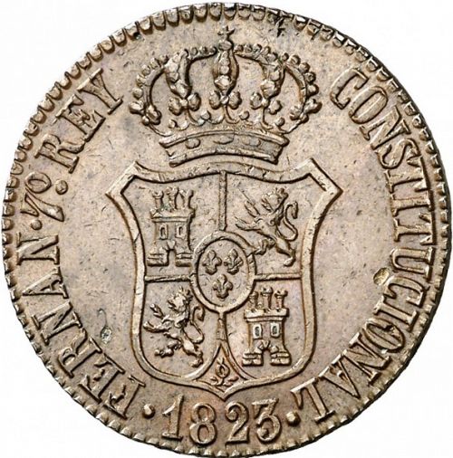 3 Cuartos Obverse Image minted in SPAIN in 1823 (1808-33  -  FERNANDO VII - Local coinage)  - The Coin Database