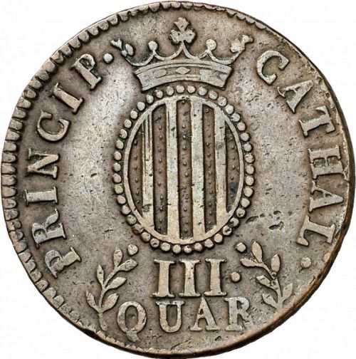 3 Cuartos Reverse Image minted in SPAIN in 1814 (1808-33  -  FERNANDO VII - Local coinage)  - The Coin Database