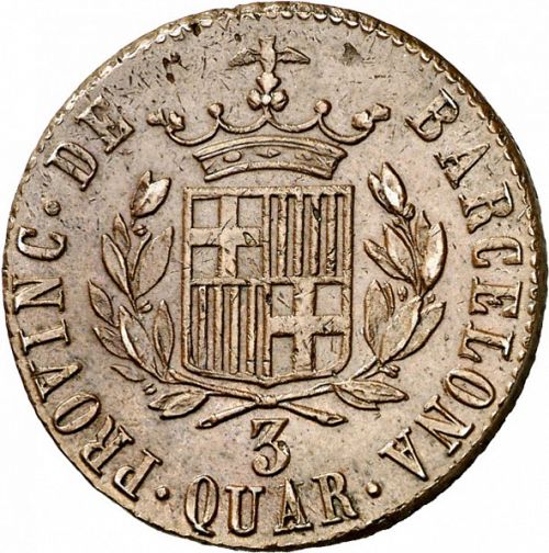 3 Cuartos Reverse Image minted in SPAIN in 1823 (1808-33  -  FERNANDO VII - Local coinage)  - The Coin Database