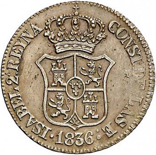 3 Cuartos Obverse Image minted in SPAIN in 1836 (1833-48  -  ISABEL II - Catalonia Principality)  - The Coin Database