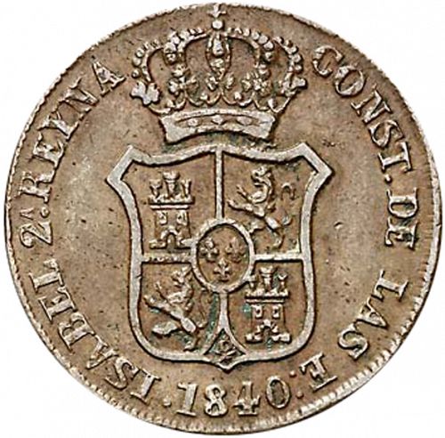 3 Cuartos Obverse Image minted in SPAIN in 1840 (1833-48  -  ISABEL II - Catalonia Principality)  - The Coin Database